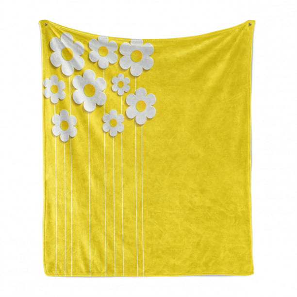 60 x 80 Ambesonne Yellow Soft Flannel Fleece Throw Blanket Spring Flowers Daisy Pattern on Clean Background Blossom Meadow Scenic Art Print Yellow White Cozy Plush for Indoor and Outdoor Use 